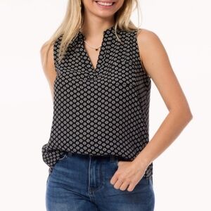 Nicole Miller Black and White Geometric Blouse